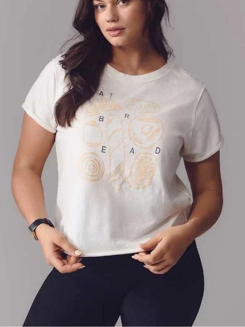 Anthropologie Maeve Cream Graphic Short-Sleeve Tee
